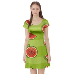 Seamless Background With Watermelon Slices Short Sleeve Skater Dress by BangZart