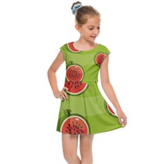 Seamless Background With Watermelon Slices Kids  Cap Sleeve Dress by BangZart