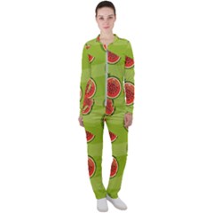 Seamless Background With Watermelon Slices Casual Jacket And Pants Set by BangZart