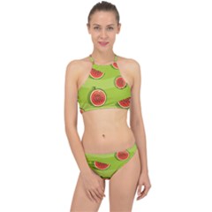 Seamless Background With Watermelon Slices Racer Front Bikini Set by BangZart