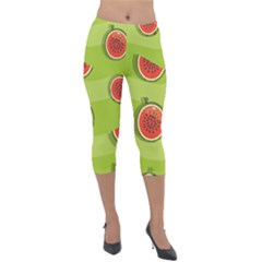 Seamless Background With Watermelon Slices Lightweight Velour Capri Leggings  by BangZart