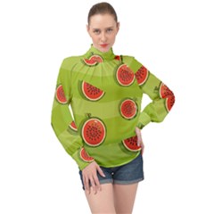 Seamless Background With Watermelon Slices High Neck Long Sleeve Chiffon Top by BangZart