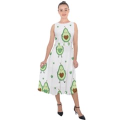 Cute Seamless Pattern With Avocado Lovers Midi Tie-back Chiffon Dress by BangZart