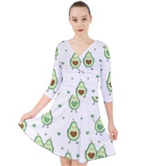 Cute Seamless Pattern With Avocado Lovers Quarter Sleeve Front Wrap Dress