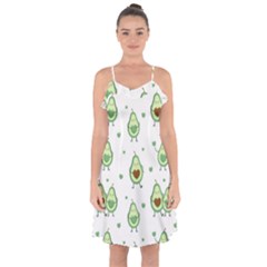 Cute Seamless Pattern With Avocado Lovers Ruffle Detail Chiffon Dress by BangZart