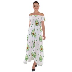 Cute Seamless Pattern With Avocado Lovers Off Shoulder Open Front Chiffon Dress by BangZart