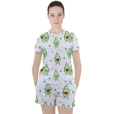 Cute Seamless Pattern With Avocado Lovers Women s Tee And Shorts Set by BangZart