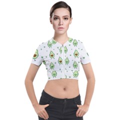 Cute Seamless Pattern With Avocado Lovers Short Sleeve Cropped Jacket by BangZart