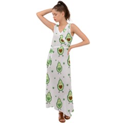 Cute Seamless Pattern With Avocado Lovers V-neck Chiffon Maxi Dress by BangZart