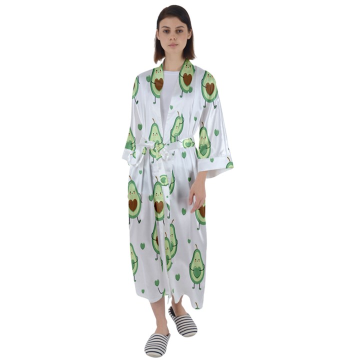 Cute seamless pattern with avocado lovers Maxi Satin Kimono