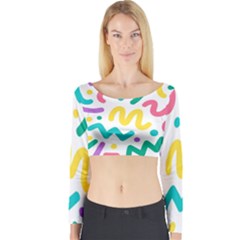 Abstract Pop Art Seamless Pattern Cute Background Memphis Style Long Sleeve Crop Top by BangZart