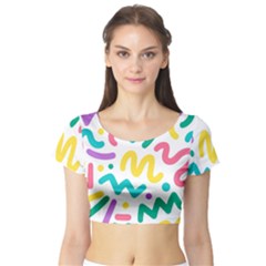 Abstract Pop Art Seamless Pattern Cute Background Memphis Style Short Sleeve Crop Top by BangZart