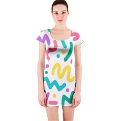 Abstract Pop Art Seamless Pattern Cute Background Memphis Style Short Sleeve Bodycon Dress by BangZart