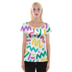 Abstract Pop Art Seamless Pattern Cute Background Memphis Style Cap Sleeve Top by BangZart