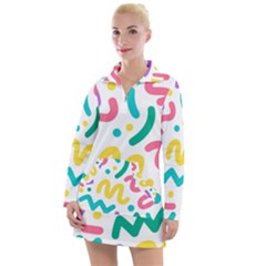 Abstract Pop Art Seamless Pattern Cute Background Memphis Style Women s Long Sleeve Casual Dress by BangZart