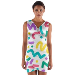 Abstract Pop Art Seamless Pattern Cute Background Memphis Style Wrap Front Bodycon Dress by BangZart