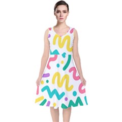 Abstract Pop Art Seamless Pattern Cute Background Memphis Style V-neck Midi Sleeveless Dress  by BangZart