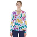 Abstract pop art seamless pattern cute background memphis style V-Neck Long Sleeve Top View1