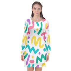 Abstract Pop Art Seamless Pattern Cute Background Memphis Style Long Sleeve Chiffon Shift Dress  by BangZart