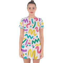 Abstract Pop Art Seamless Pattern Cute Background Memphis Style Drop Hem Mini Chiffon Dress by BangZart