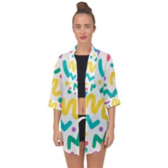 Abstract Pop Art Seamless Pattern Cute Background Memphis Style Open Front Chiffon Kimono by BangZart