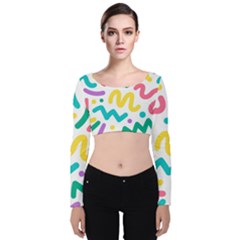 Abstract Pop Art Seamless Pattern Cute Background Memphis Style Velvet Long Sleeve Crop Top by BangZart