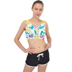 Abstract Pop Art Seamless Pattern Cute Background Memphis Style V-back Sports Bra by BangZart