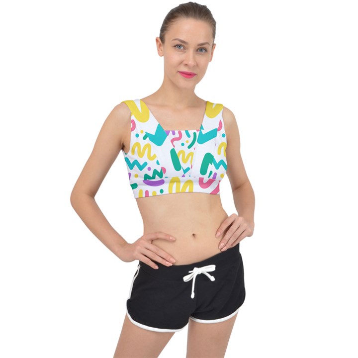 Abstract pop art seamless pattern cute background memphis style V-Back Sports Bra