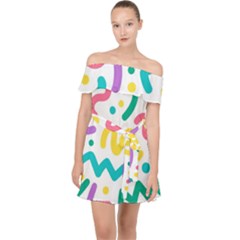 Abstract Pop Art Seamless Pattern Cute Background Memphis Style Off Shoulder Chiffon Dress by BangZart