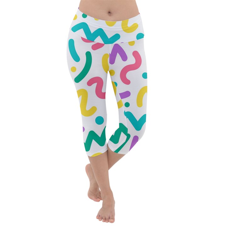 Abstract pop art seamless pattern cute background memphis style Lightweight Velour Capri Yoga Leggings