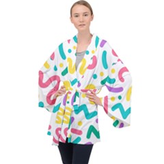 Abstract Pop Art Seamless Pattern Cute Background Memphis Style Long Sleeve Velvet Kimono  by BangZart