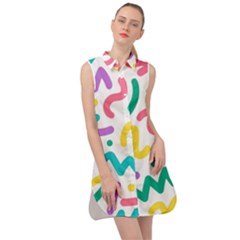 Abstract Pop Art Seamless Pattern Cute Background Memphis Style Sleeveless Shirt Dress by BangZart