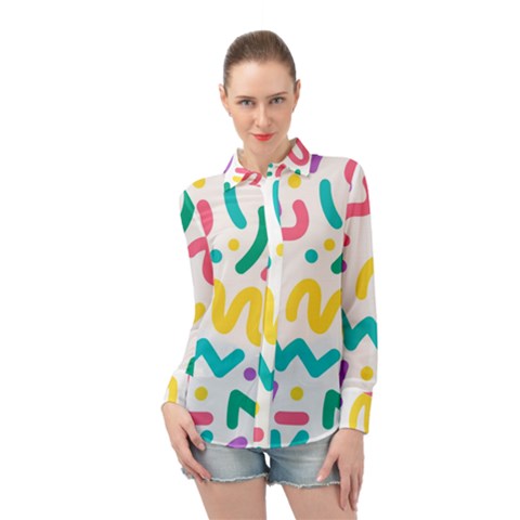 Abstract Pop Art Seamless Pattern Cute Background Memphis Style Long Sleeve Chiffon Shirt by BangZart