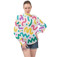 Abstract Pop Art Seamless Pattern Cute Background Memphis Style High Neck Long Sleeve Chiffon Top by BangZart