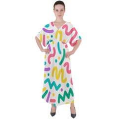 Abstract Pop Art Seamless Pattern Cute Background Memphis Style V-neck Boho Style Maxi Dress by BangZart