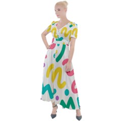 Abstract Pop Art Seamless Pattern Cute Background Memphis Style Button Up Short Sleeve Maxi Dress