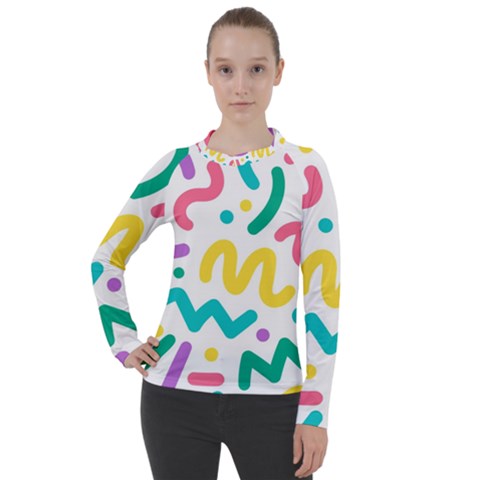 Abstract Pop Art Seamless Pattern Cute Background Memphis Style Women s Pique Long Sleeve Tee by BangZart