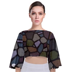 Cartoon Colored Stone Seamless Background Texture Pattern   Tie Back Butterfly Sleeve Chiffon Top