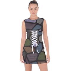 Cartoon Colored Stone Seamless Background Texture Pattern   Lace Up Front Bodycon Dress