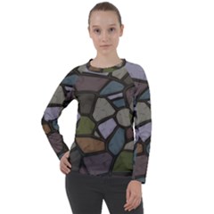 Cartoon Colored Stone Seamless Background Texture Pattern   Women s Long Sleeve Raglan Tee