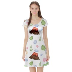 Cute Palm Volcano Seamless Pattern Short Sleeve Skater Dress by BangZart