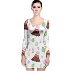 Cute Palm Volcano Seamless Pattern Long Sleeve Velvet Bodycon Dress by BangZart