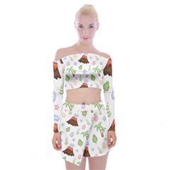 Cute Palm Volcano Seamless Pattern Off Shoulder Top With Mini Skirt Set by BangZart