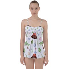 Cute Palm Volcano Seamless Pattern Babydoll Tankini Set by BangZart