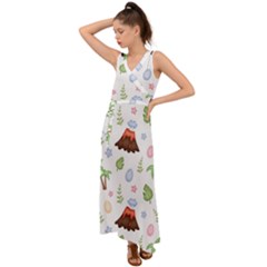 Cute Palm Volcano Seamless Pattern V-neck Chiffon Maxi Dress by BangZart