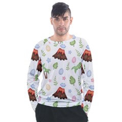 Cute Palm Volcano Seamless Pattern Men s Long Sleeve Raglan Tee