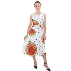 Seamless-background-pattern-with-watermelon-slices Midi Tie-back Chiffon Dress by BangZart