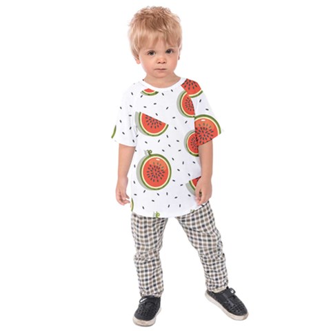 Seamless-background-pattern-with-watermelon-slices Kids  Raglan Tee by BangZart