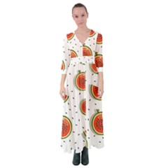 Seamless-background-pattern-with-watermelon-slices Button Up Maxi Dress by BangZart