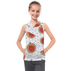 Seamless-background-pattern-with-watermelon-slices Kids  Sleeveless Hoodie